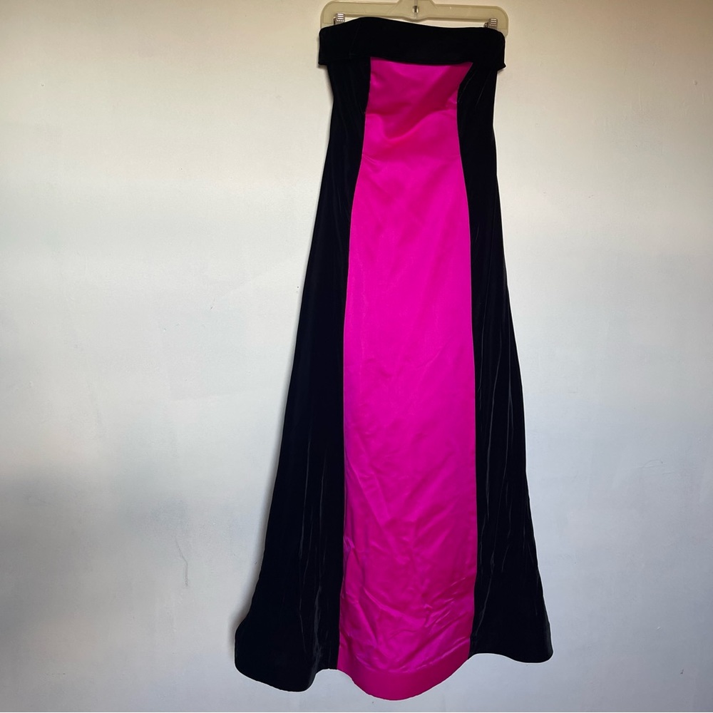 Vintage 90s y2k black hot pink velvet strapless formal dress